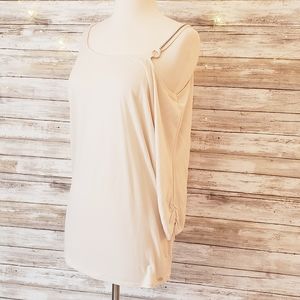 Guess Chain Cold Shoulder Cream Half Sleeve Top M